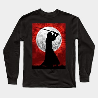 Samurai Moon Red Long Sleeve T-Shirt